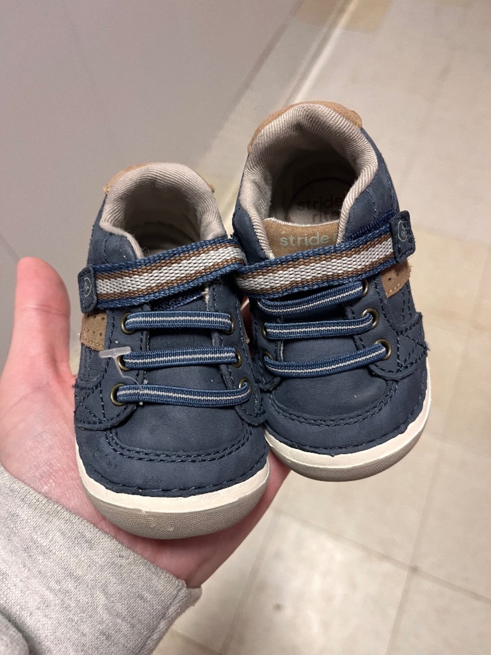 Stride Rite Toddler Baby Shoes Navy Blue & Tan 3M